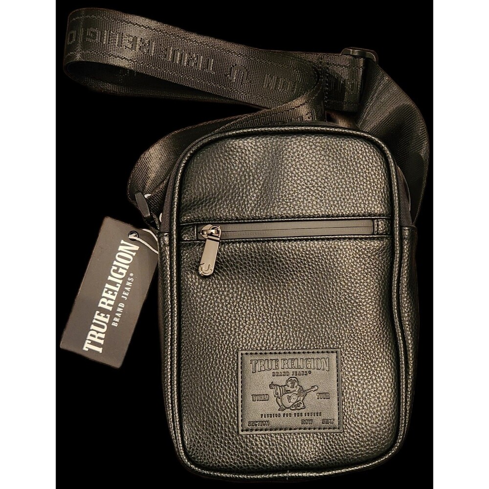Unisex True Religion Crossbody Bag Brand New Black Feux Leather